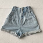 ZARA  paper bag ribcage shorts Light wash women’s size 00 NWT High rise Photo 1