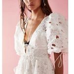For Love & Lemons Leighton Maxi Dress Floral Embroidered Puff Sleeve Bridal XS White Photo 1