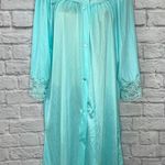 Vintage Gilead Nylon Robe Housecoat Sz S Silky Lace Button Teal Blue 3/4 Sleeve Photo 6