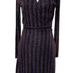& Other Stories & Other Stories Glitter Stripe Long Sleeve Wrap Dress Blue Brown Gold Size 4 Photo 0