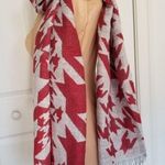 Italian Made Aztec Print Pale Gray & Maroon Wool Scarf Wrap W/ Tiny Sequins Photo 2