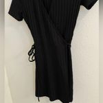 ZARA Trafaluc Black Ribbed Short Sleeve Wrap Mini Dress Small Photo 4
