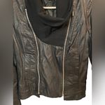 JouJou Black Faux Leather Moto Bomber Jacket Knit Cowl Neck Mob Wife Size Medium Photo 1
