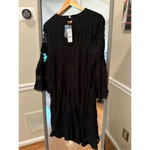 New York & Company Lace Shift Long Sleeve Medium Black Photo 3