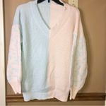 V Neck Leopard Color Block Patchwork Oversized Sweater Pink Blue Small Photo 1