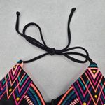 Black Embroidered Stud Padded Tie Beach Sports Bikini Bralette Swim Top S Small Photo 3