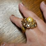 St. John 💕💕 Statement Cocktail Ring ~ Imitation Pearl Gold Jewels 8 NWOT Photo 3