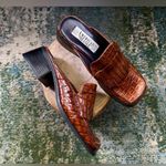 Vintage 90s American Eagle Kimmy fringe faux croc mule loafers, size 7M Brown Photo 0