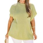 Heyson Open Knit Sweater in Light Sage size 1X Cap Sleeves Pocket NWT Green Photo 0