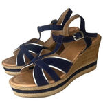 Texto Womens Wedge Sandals Espadrille Platform Strappy 3.5" Heels Blue Brown Size 7 Photo 0