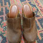 MIA Brown Leather Mules with Wooden Heel Photo 1