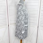 Nine West Floral Brocade Open Front Long Blazer Topper Jacket Black White 2 Photo 2