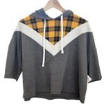 Flirtitude Yellow Plaid Color Block Crop Top Hoodie Photo 0