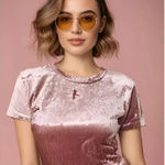 Free People  Women's Size Small Pink‎ Velvet Short Sleeve Baby Tee Top Casual Photo 0