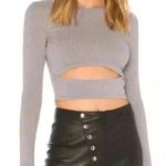 Lovers + Friends  Clea‎ Grey Cutout Ribbed Long Sleeve Cropped Tee Top Sz XXS Photo 1
