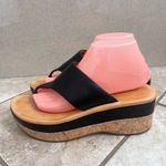 Corso Como Sz 10m Black Leather Thong Platform Cork Wedge Sandals Women's Shoes Photo 4