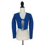 frame denim Frame Crochet Tie Front Cropped Cardigan in Provence Blue Photo 1