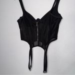 White Fox Boutique Enlighten Me Bustier Black Mesh Boned‎ Corset Top with Garter or Stocking Clips Photo 5