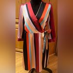 Bar III Surplice Neck 3/4 Sleeve Striped Wrap Dress Multicolored Size Large Photo 4