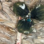 Vintage Enamel Orchid Brooch with Rhinestone Accents Green Photo 6