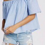 EXPRESS 🚨 SALE  blue striped ruffle off shoulder top Photo 0