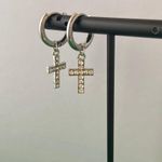 925 Silver Plated Cross Dangle Drop Earrings for Men Women,Cross Earrings,Hoop Earrings,Punk Hip Hop Earrings Photo 6