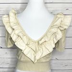 ZARA  Beige Cream Ruffled V-Neck Crop Top Size Small Photo 1