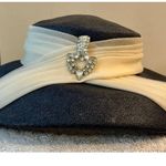 Cathay California Original Vintage Navy Blue Hat Cream Rhinestone Trim Lampshade Photo 1