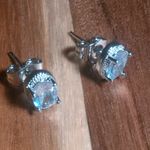 Simulated Blue and White Diamond Silvertone Brass Stud Earrings Photo 7