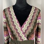 Chris McLaughlin Knit Dress Chevron Print Green Purple Brown 3/4 Sleeves Sz 14 Photo 6