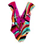 Trina Turk NWT Gemini Ruffle V Neck Tie Back Maillot One Piece Swimsuit Photo 3