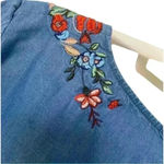 Bebe  Chambray Floral Shoulder Embroidered Crop Top Photo 3
