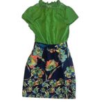 Anthropologie  Tabitha Floral Print Dress Green Short Sleeve Party Cocktail Sz 2P Photo 4