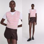 Maje  Sleeveless V Neck Wool Sweater Vest Pink Top Sz L Photo 1