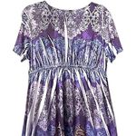 Purple Paisley Print Dress 2X Empire Waist Stretch Sequined Flowy Boho Festival Photo 2
