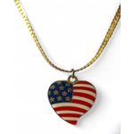 American Flag Pendant Necklace USA Flag Jewelry Patriotic Gold Chain Pendant Photo 1