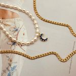 Set of 2 pearl NeckLace+ Flat curb Necklace Photo 1
