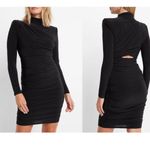 EXPRESS NWT  Ruched Mock Neck Strong Shoulder Back Cutout Mini Dress Black Sz XL Photo 1