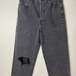 EXPRESS  Size 8 Black Distressed Denim Dad Jeans High Rise Button Fly Photo 1