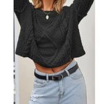 Free People Cutting Edge Cotton Cable Sweater in Black Size X-Large Photo 1
