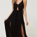 O'Neill O’Neill Viscose Black Front Tie Straps Slits Flowy Beach Maxi Womens Dress SZ S Photo 2