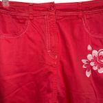 Anthropologie OILILY Red With Floral White Embroidered Cotton Skirt Size 38 Photo 2