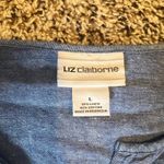 Liz Claiborne  Blue Linen Cotton Blend V Neck Button Front Tunic Top Size L Photo 2