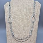 Monet  Silver Tone Multi Strand Necklace Oval Rhinestone Stations Formal 24.5" Photo 1