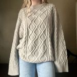 LIONESS  Gigi Knit Oversized Grey Cable Knit Sweater Beige Size M Photo 2