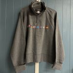 EXPRESS Vtg World Brand 1/4 Zip Sweatshirt Embroidered Flags Women’s Oversize L Photo 1