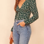 Reformation Nell Top in Annette Green Floral Button Down Long Sleeve Size XS Photo 0