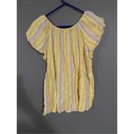 Cato Linen Yellow Striped Short Sleeve Top Size Medium Photo 1