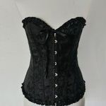 Black Satin Jacquard Lace Up Back Corset Size XL Photo 1