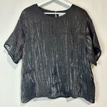 Calvin Klein Women’s Crew Neck Shine Crinkle Keyhole Back Blouse Black Large NWT Photo 0